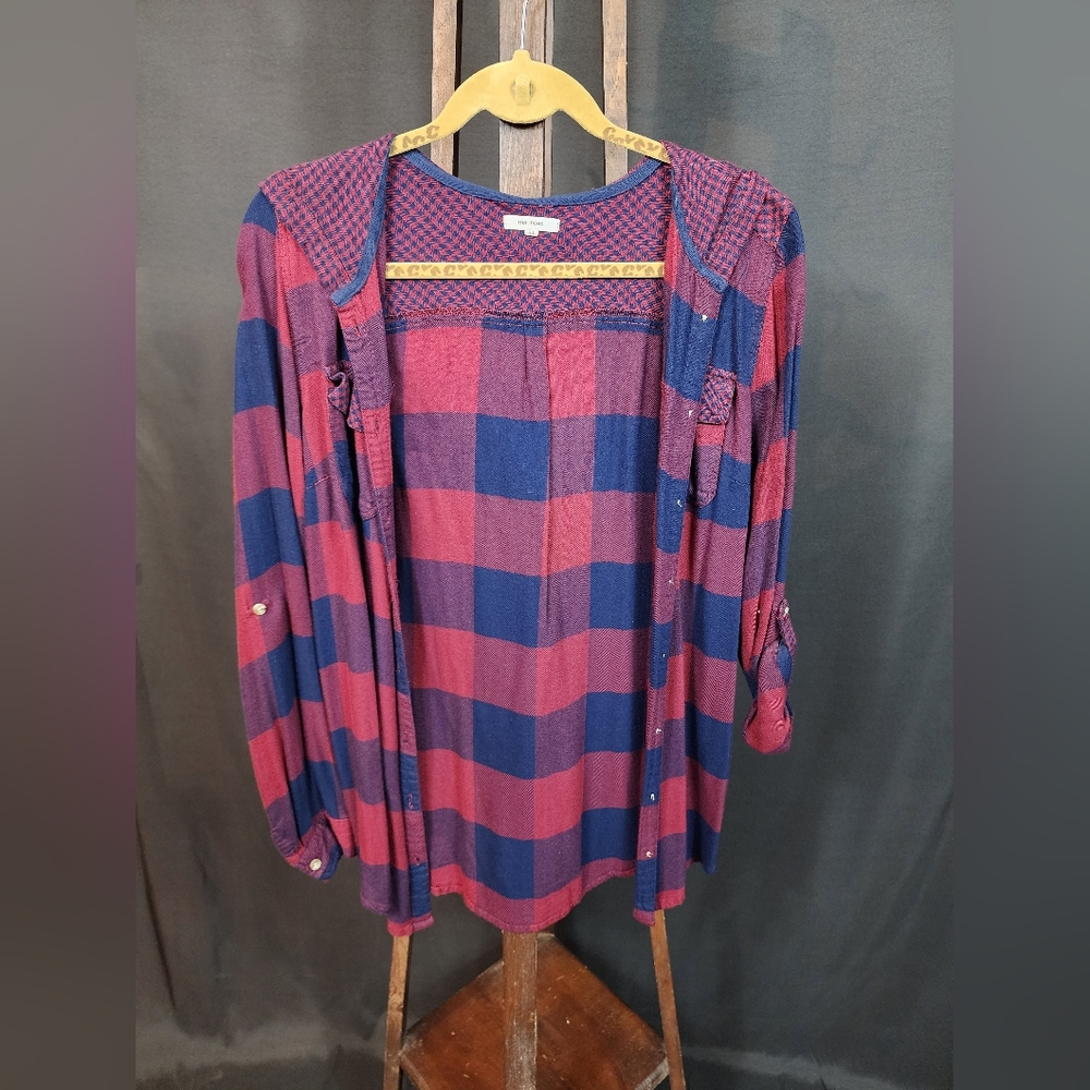 Maurices Hooded Button Down Flannel Print Shirt